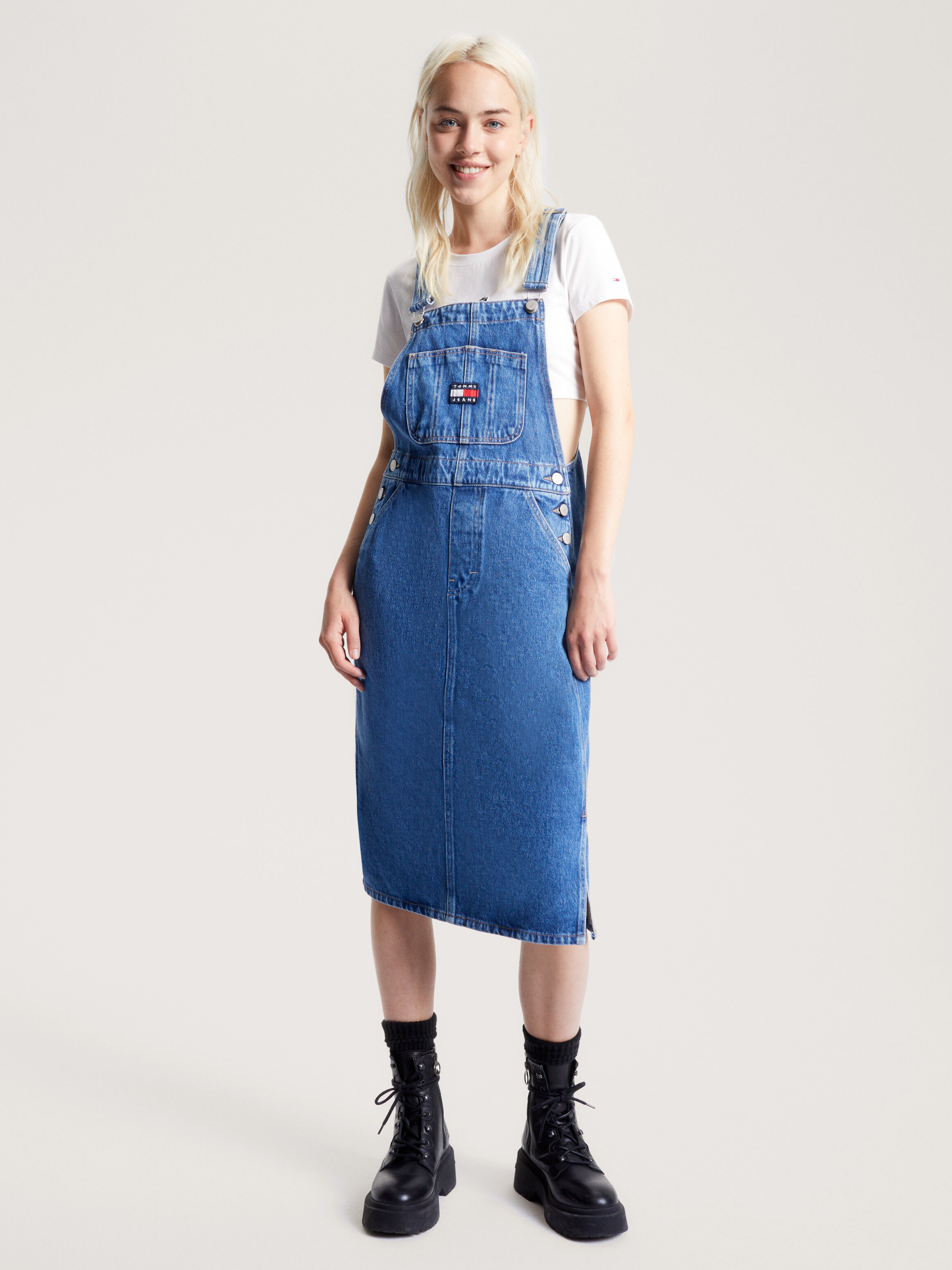 Pockets For Women - Calican Denim Midi Pinafore Dress