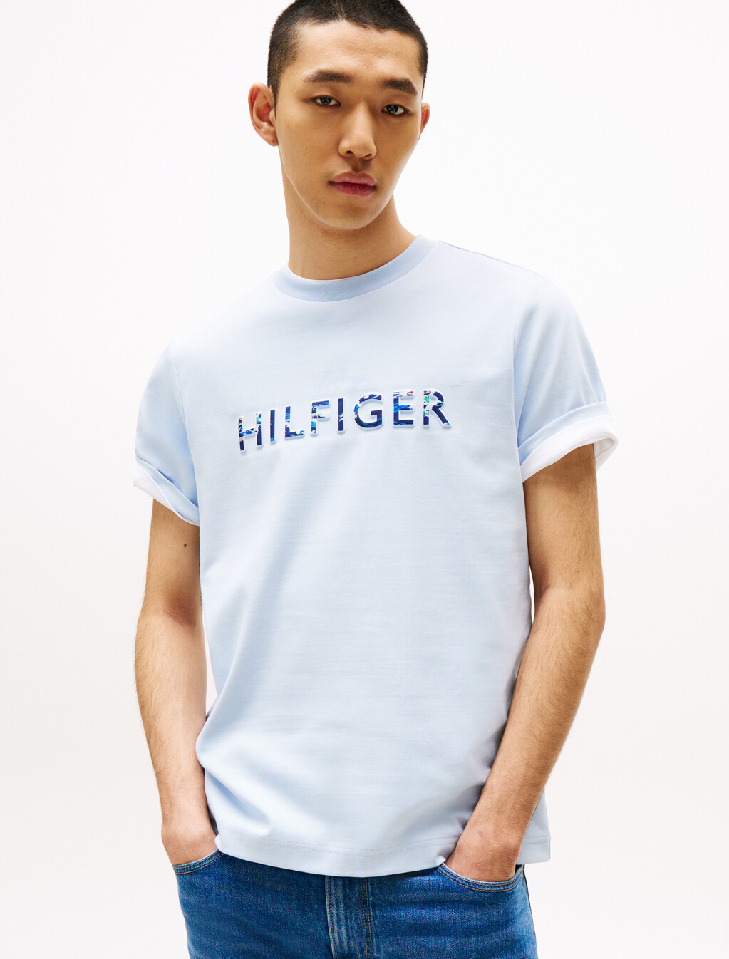 Hilfiger Embossed Logo T-Shirt, Breezy Blue, hi-res
