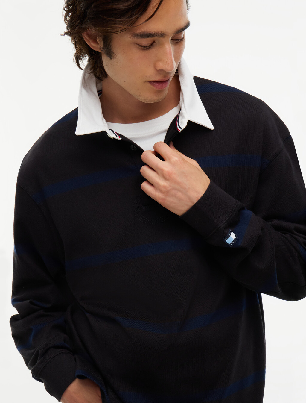 Stripe Jersey Rugby Shirt, Black / Navy Blue, hi-res