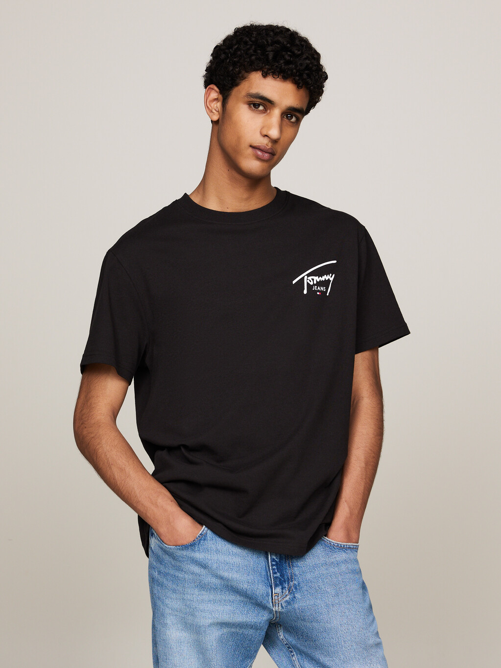 Signature Logo Crew Neck T-Shirt, Black, hi-res