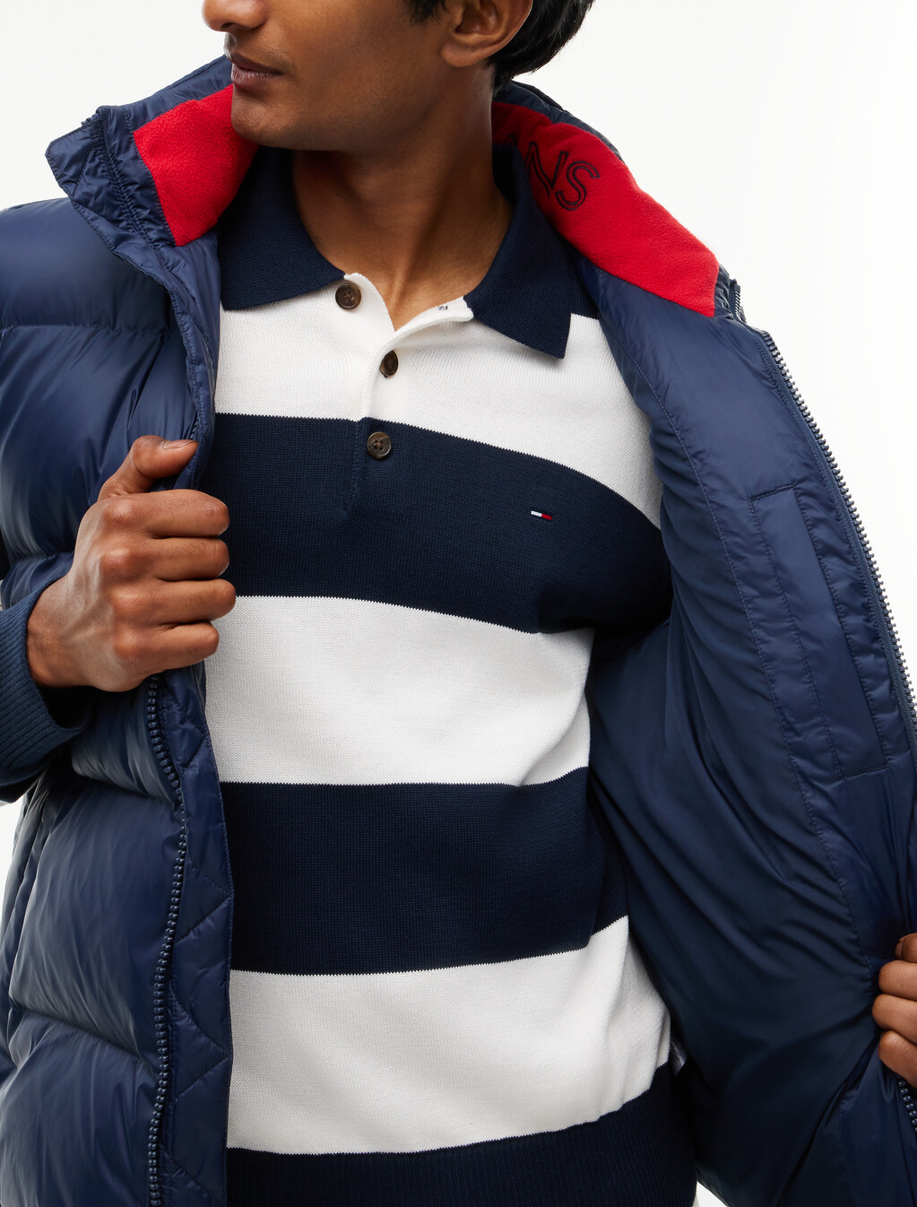 Down Hooded Zip-Thru Vest, Dark Night Navy, hi-res