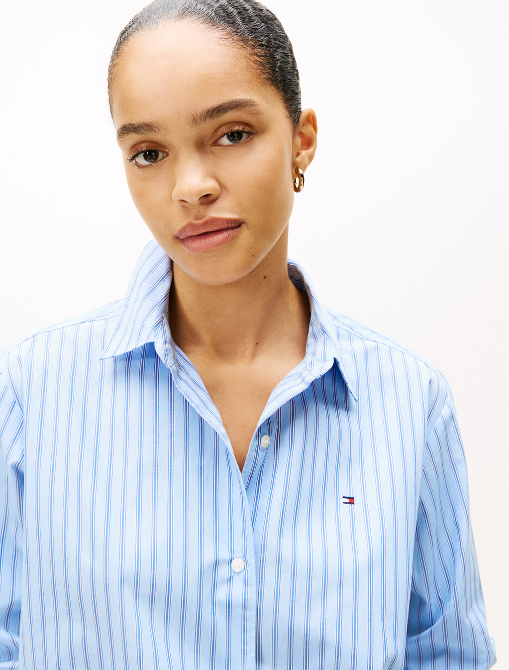 Asia Fit Essential Poplin Shirt, Sile Stp/ Vessel Blue, hi-res