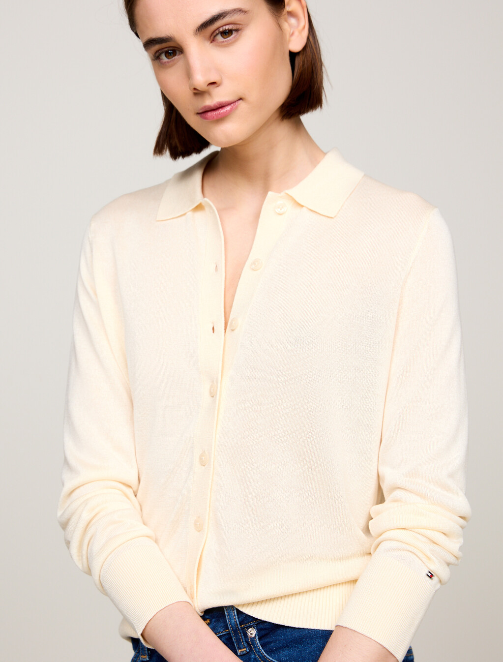 Fine Knit Collared Cardigan, Calico Sweaters, hi-res