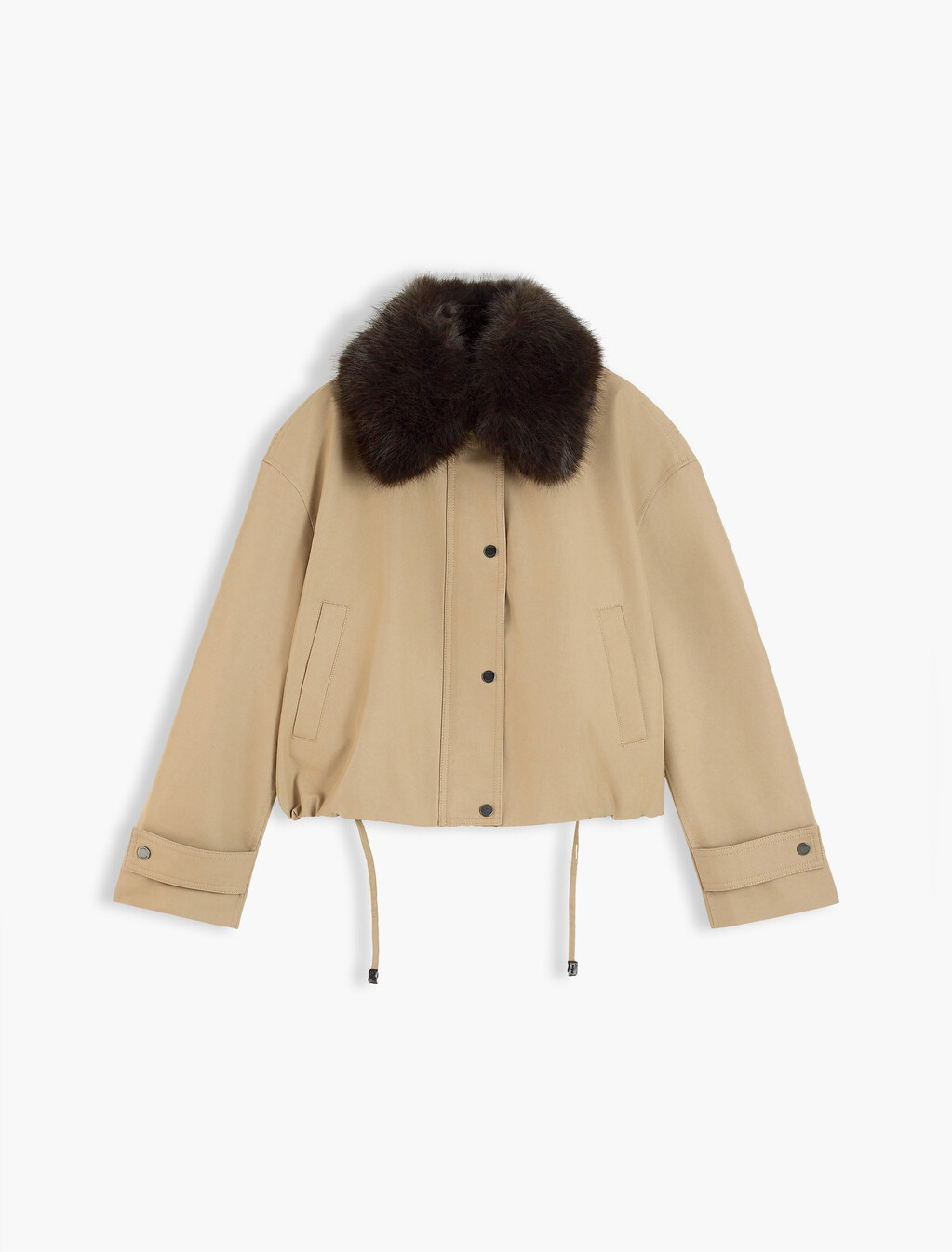 Faux Fur Collar Oversized Bomber Jacket, Camel, hi-res