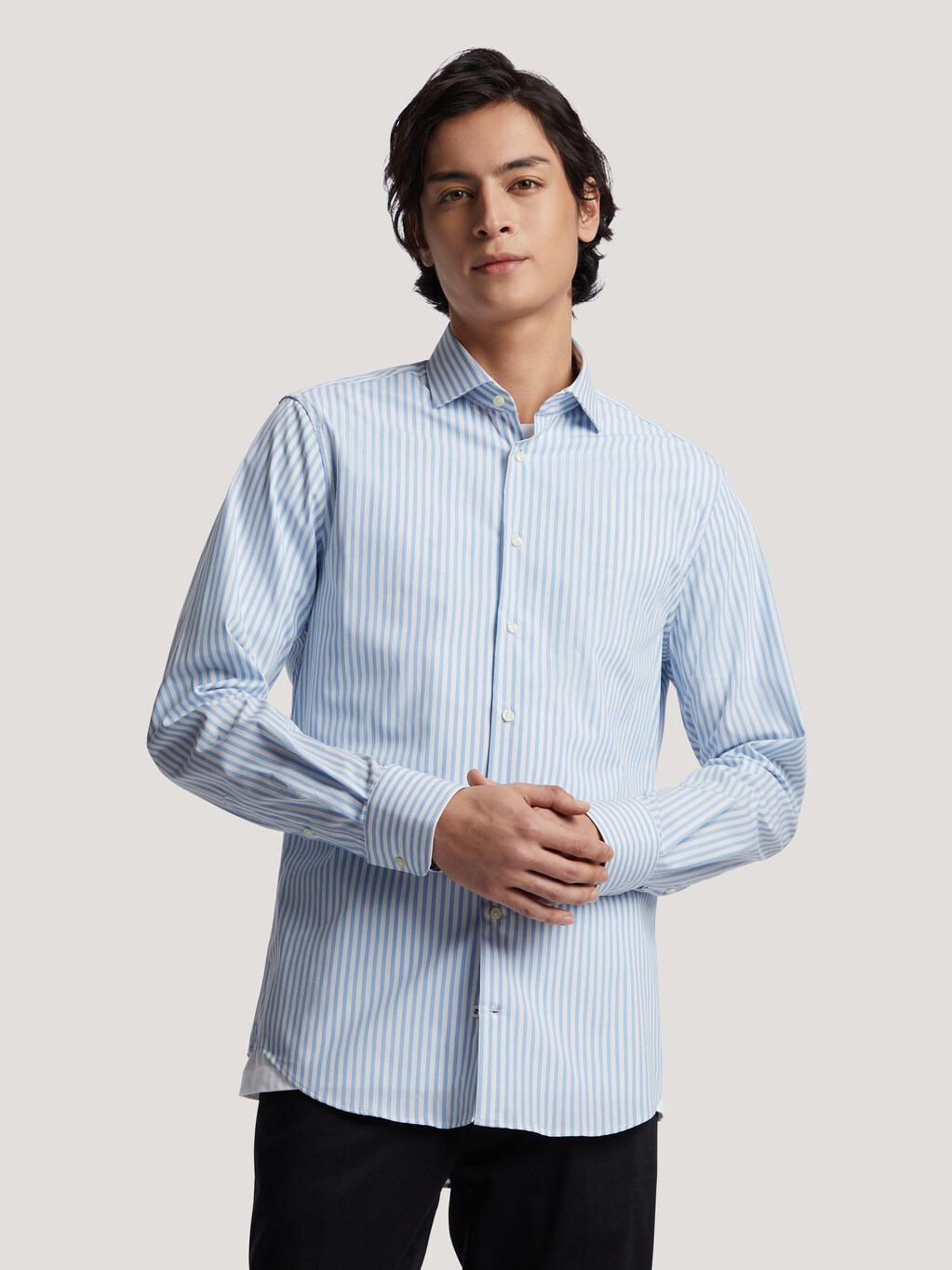 Regular Fit Poplin shirt - Light blue/White striped - Men