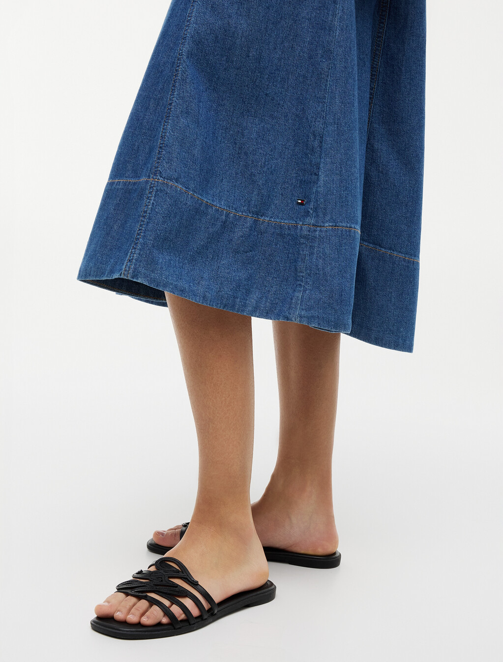 Belted Denim Fit And Flare Midi Dress, Tory Mid, hi-res