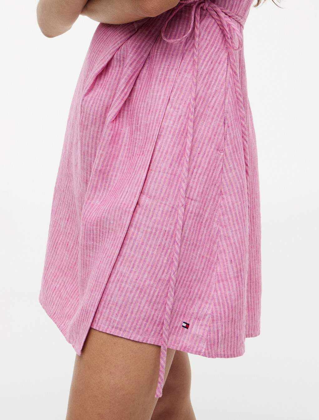 Pure Linen Relaxed Mini Wrap Dress, Mini Classic Pink Stripe, hi-res