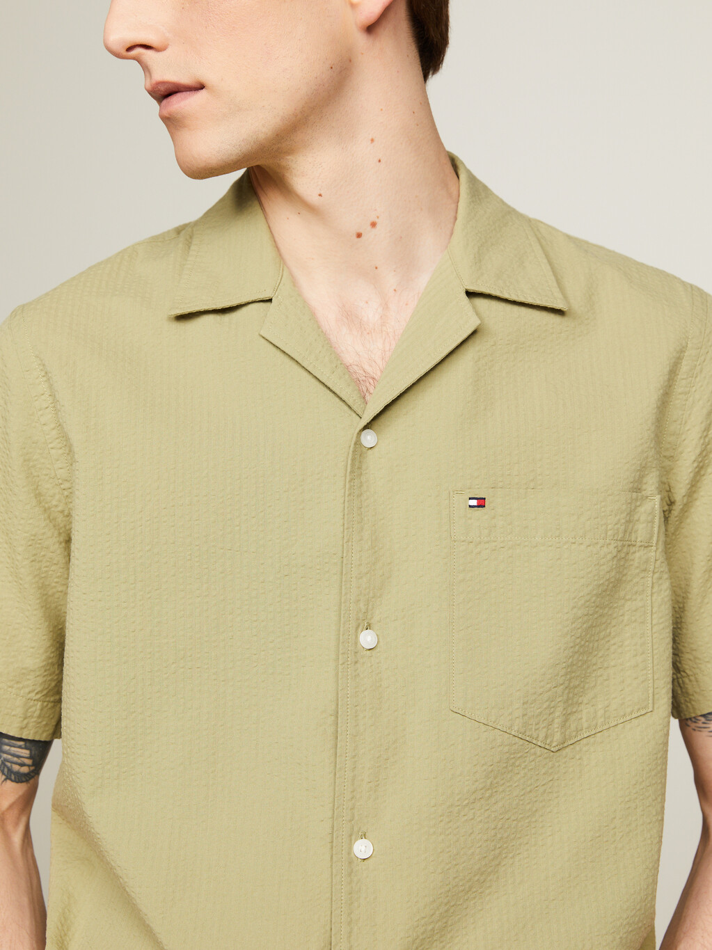 Seersucker Regular Fit Short Sleeve Shirt, Faded Olive, hi-res