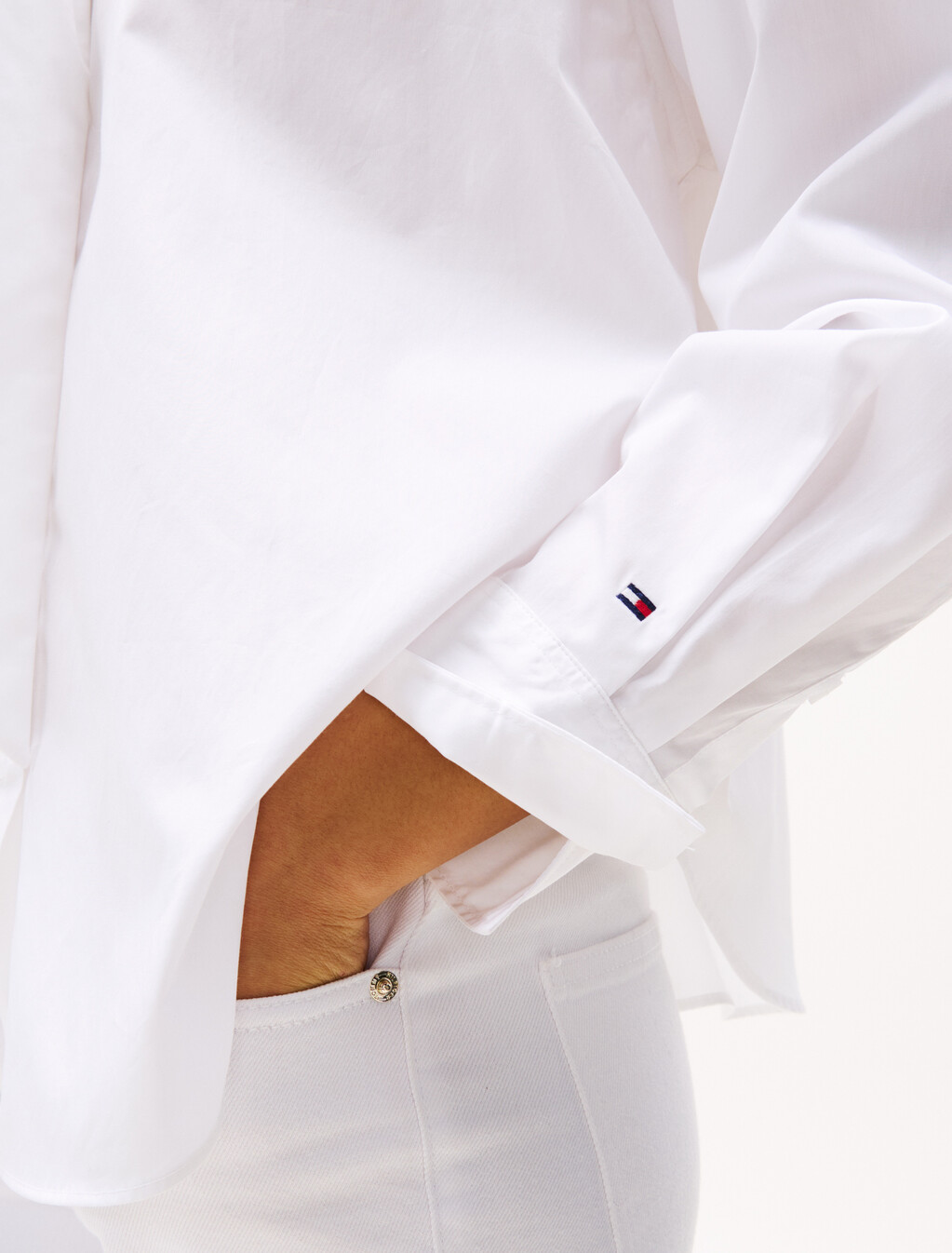 Relaxed Fit Bow Collar Shirt, Th Optic White, hi-res