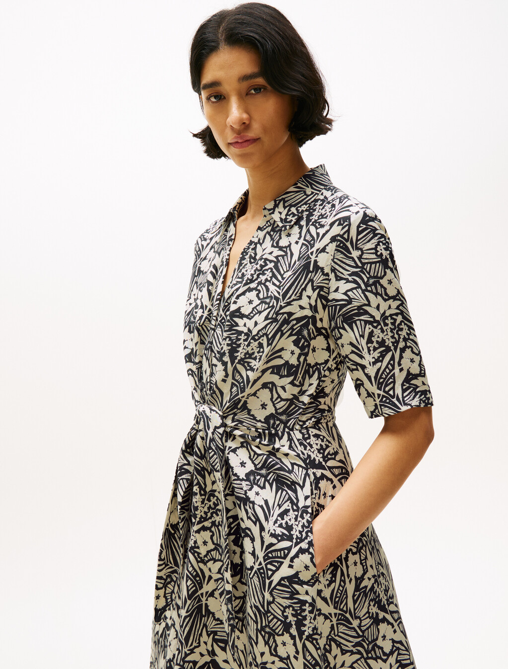Linen Viscose Knot Dress, Tropical Floral/ Black, hi-res