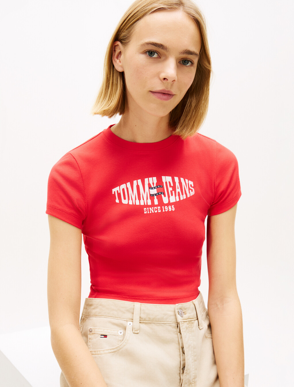 Wavy Flag Ribbed Slim T-Shirt, Red Alert, hi-res