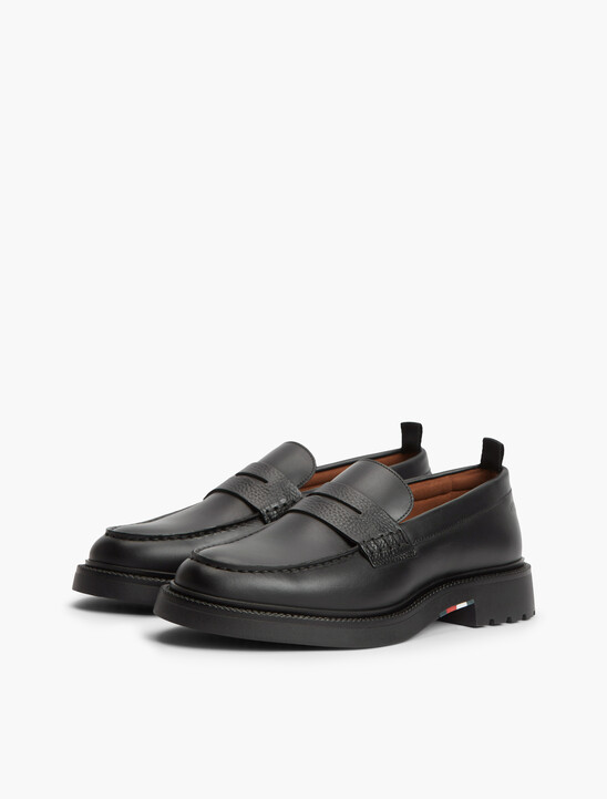 Leather Textured Penny Loafers
