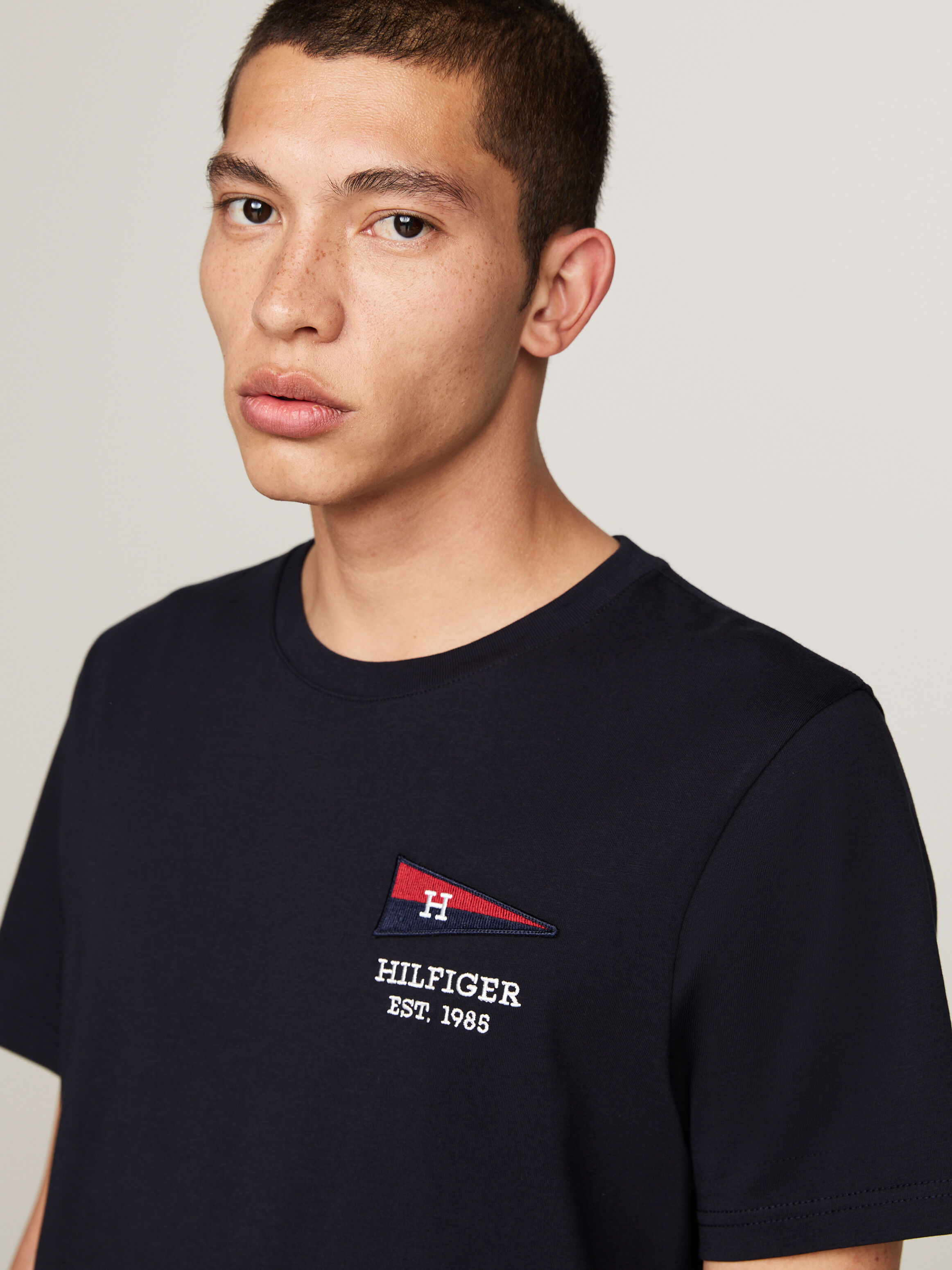 Tommy Hilfiger Exclusive Hilfiger Flag Crew Neck T Shirt in Desert Sky