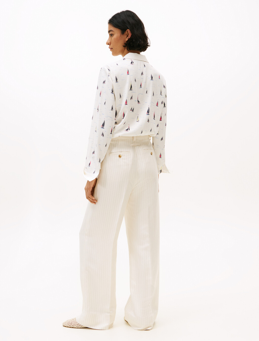Wide Leg Trousers With Linen, Cream/ Grey Pinstripe Cw Fabric, hi-res