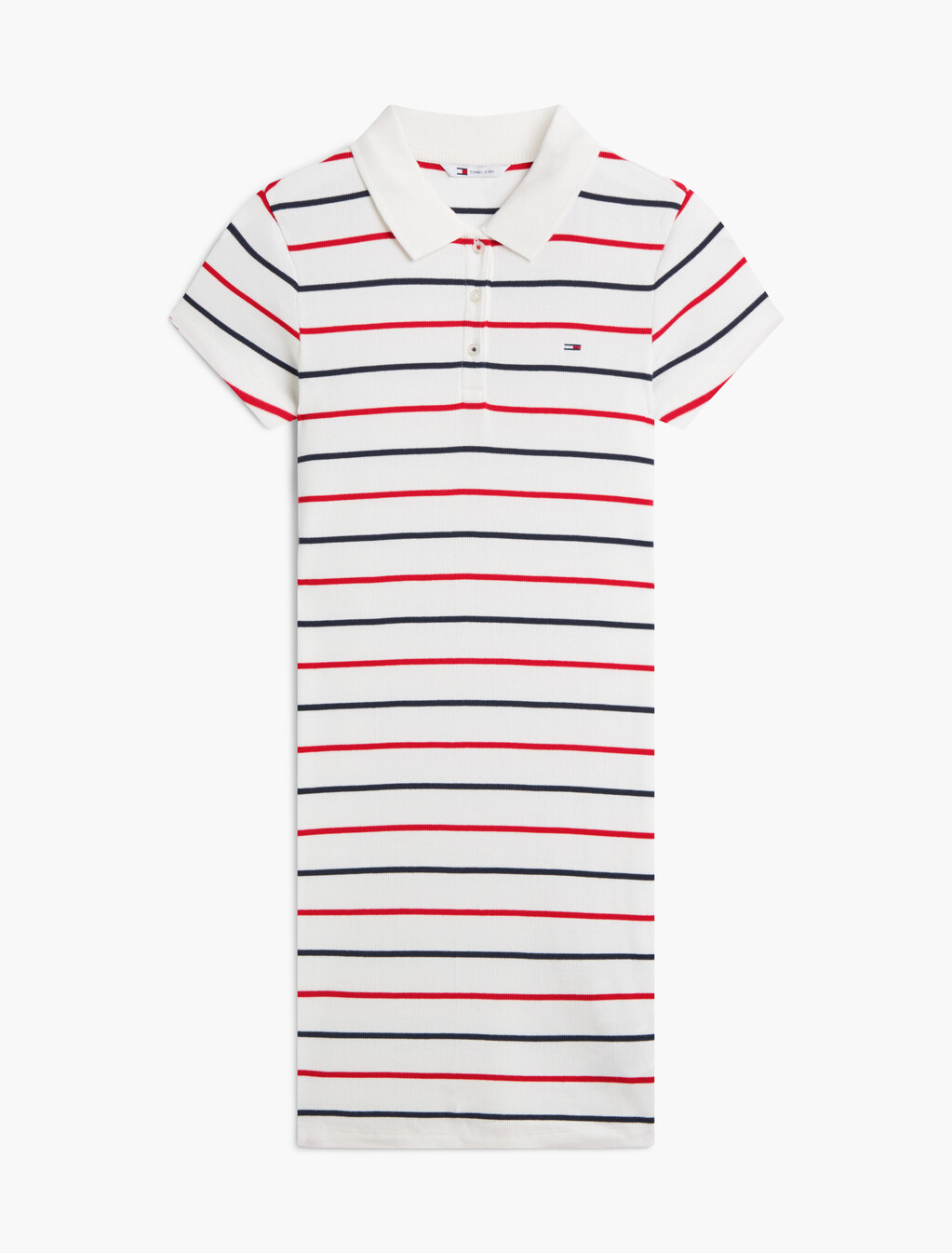 Ribbed Bodycon Long Mini Polo Dress, Ecru / Multi Stripe, hi-res
