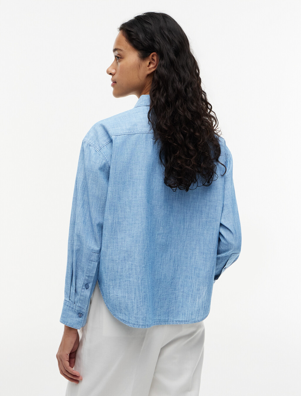 Asia Fit Chambray Long Sleeve shirt, Mid Wash Blue, hi-res