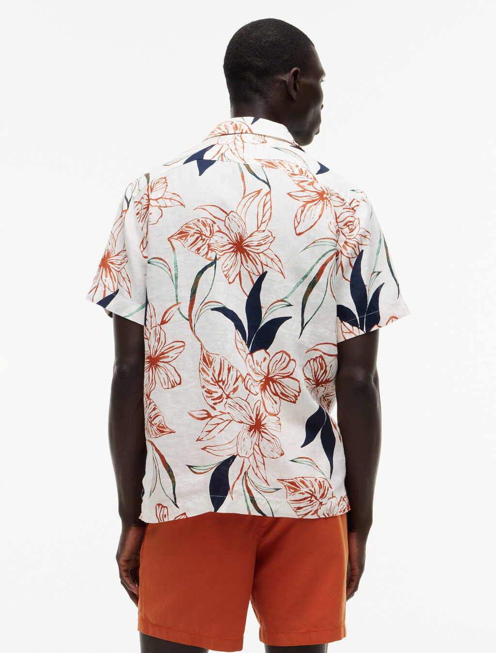 Regular Tropical Print Linen Short Sleeve Shirt, Ivory Petal / Allover, hi-res