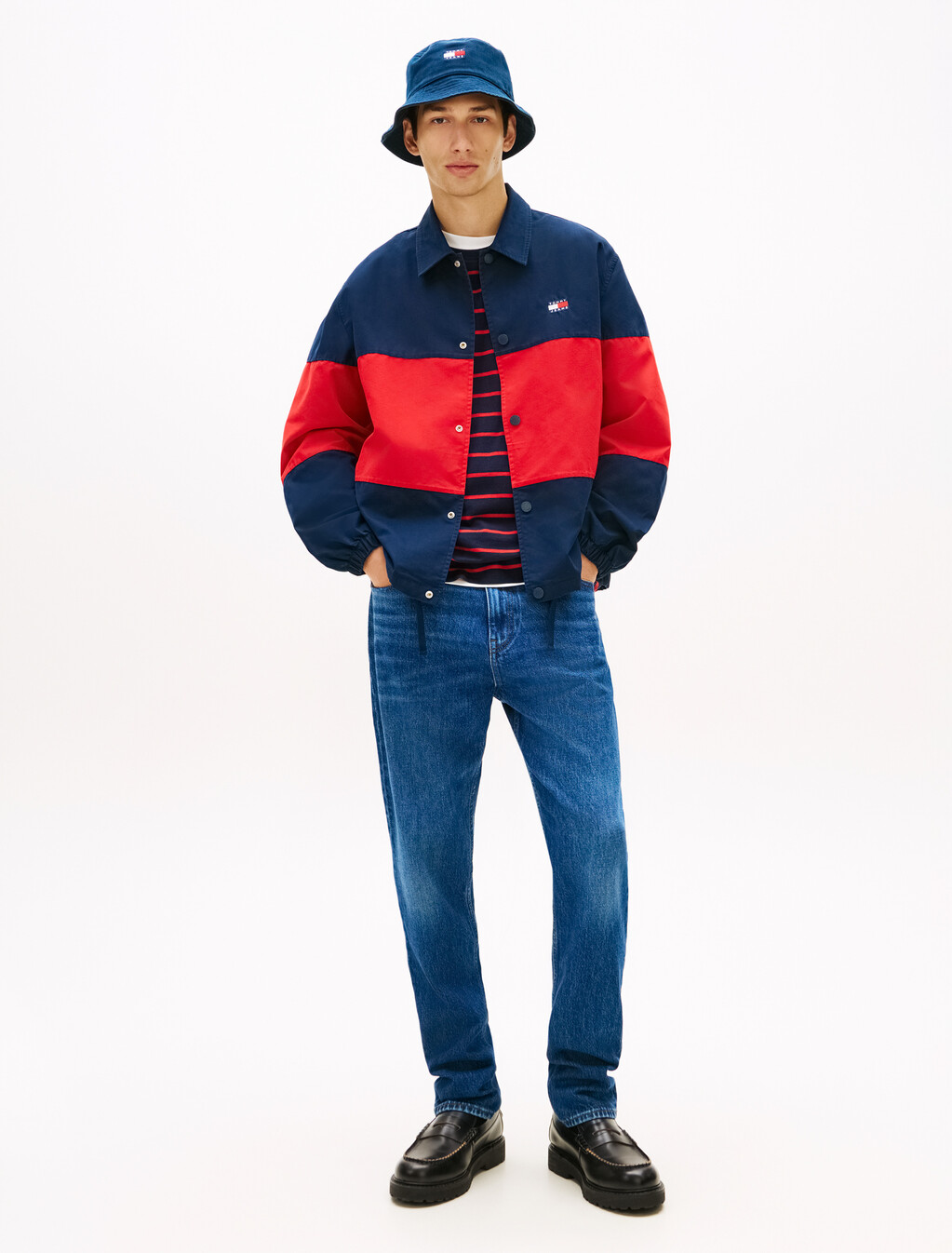 Oversized Fit Colour-Blocked Overshirt, Dark Night Navy, hi-res