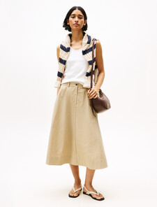 Asia Fit Nylon Chino Midi Skirt, Beige, hi-res