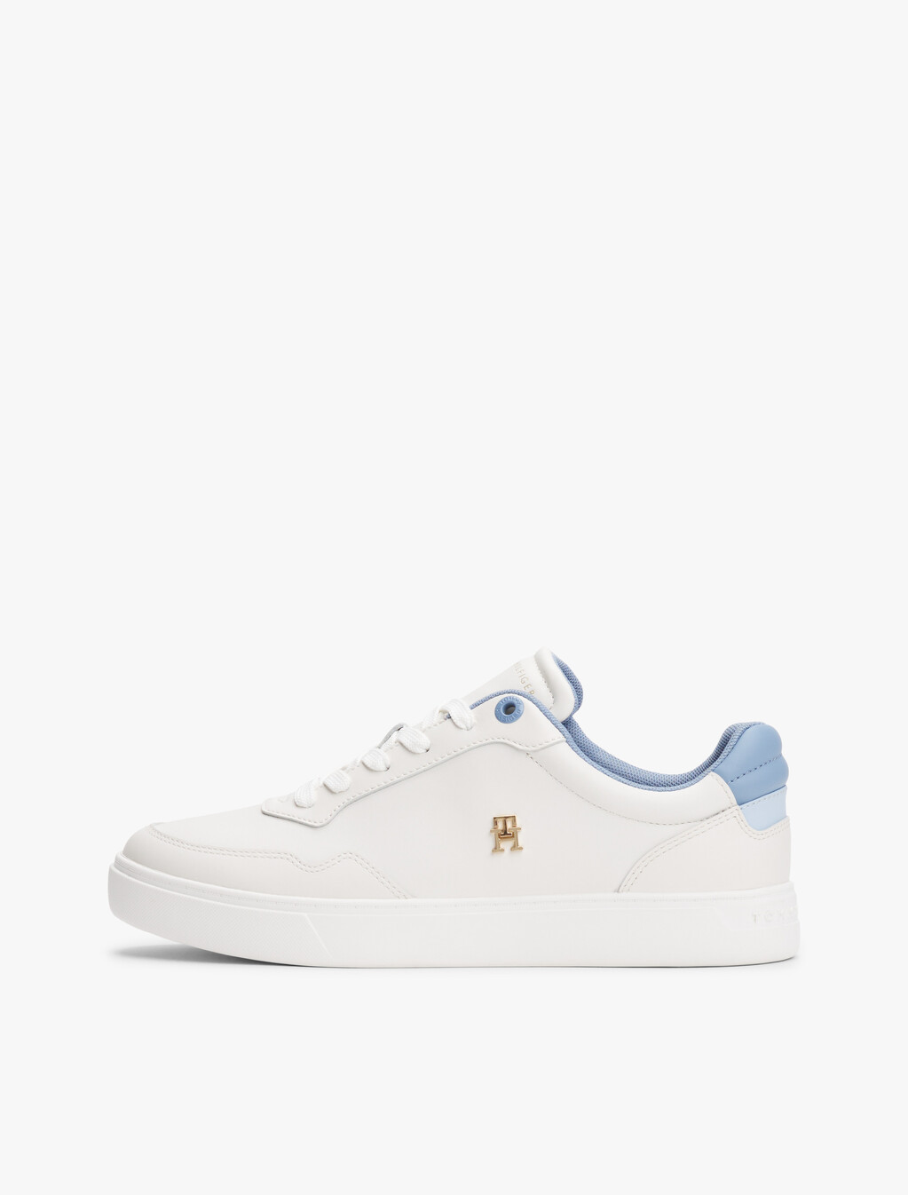 Leather TH Monogram Plaque Court Trainers, Ecru/Brisk Blue, hi-res