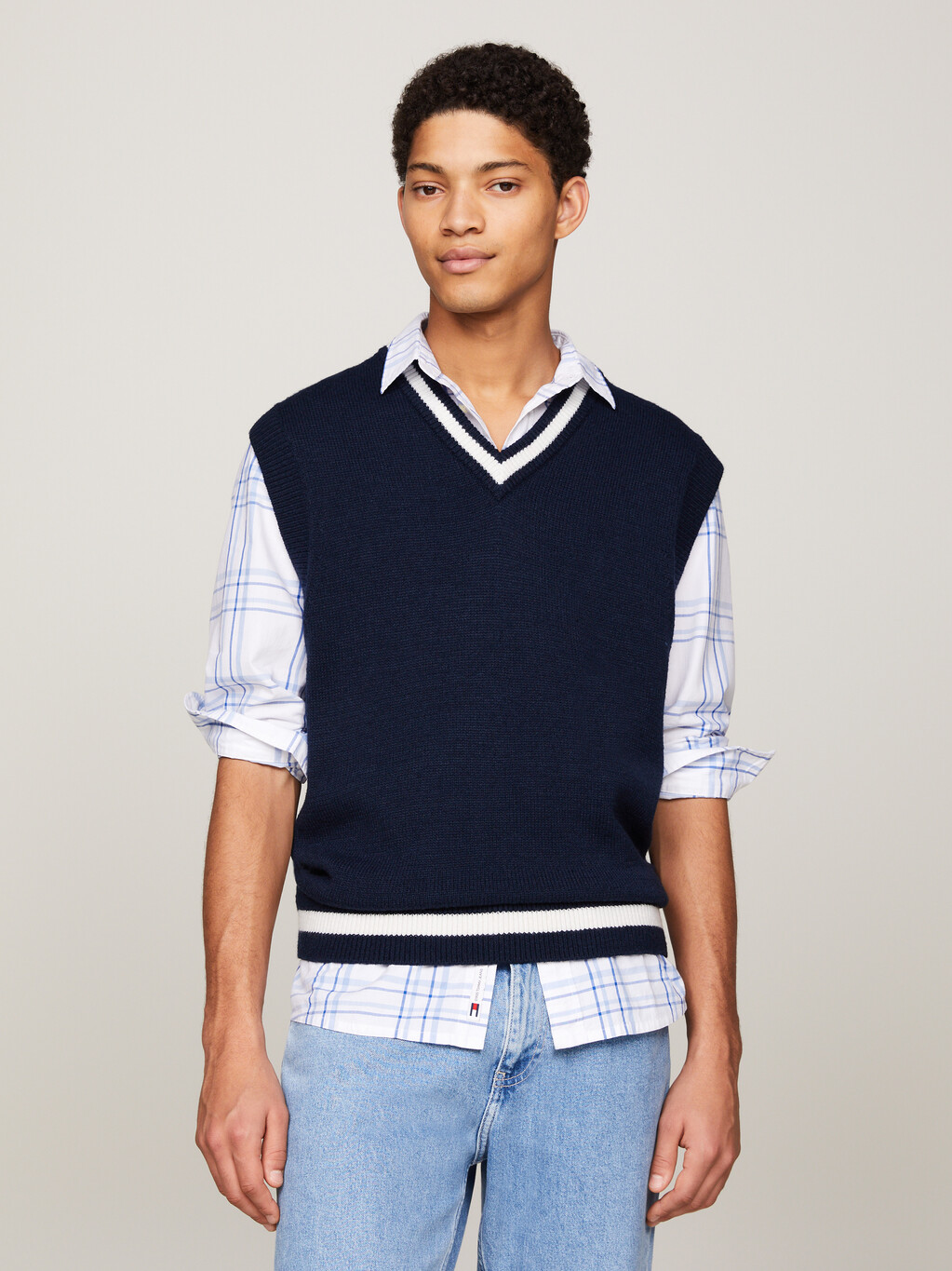 Essential Tipped Sweater Vest, blue