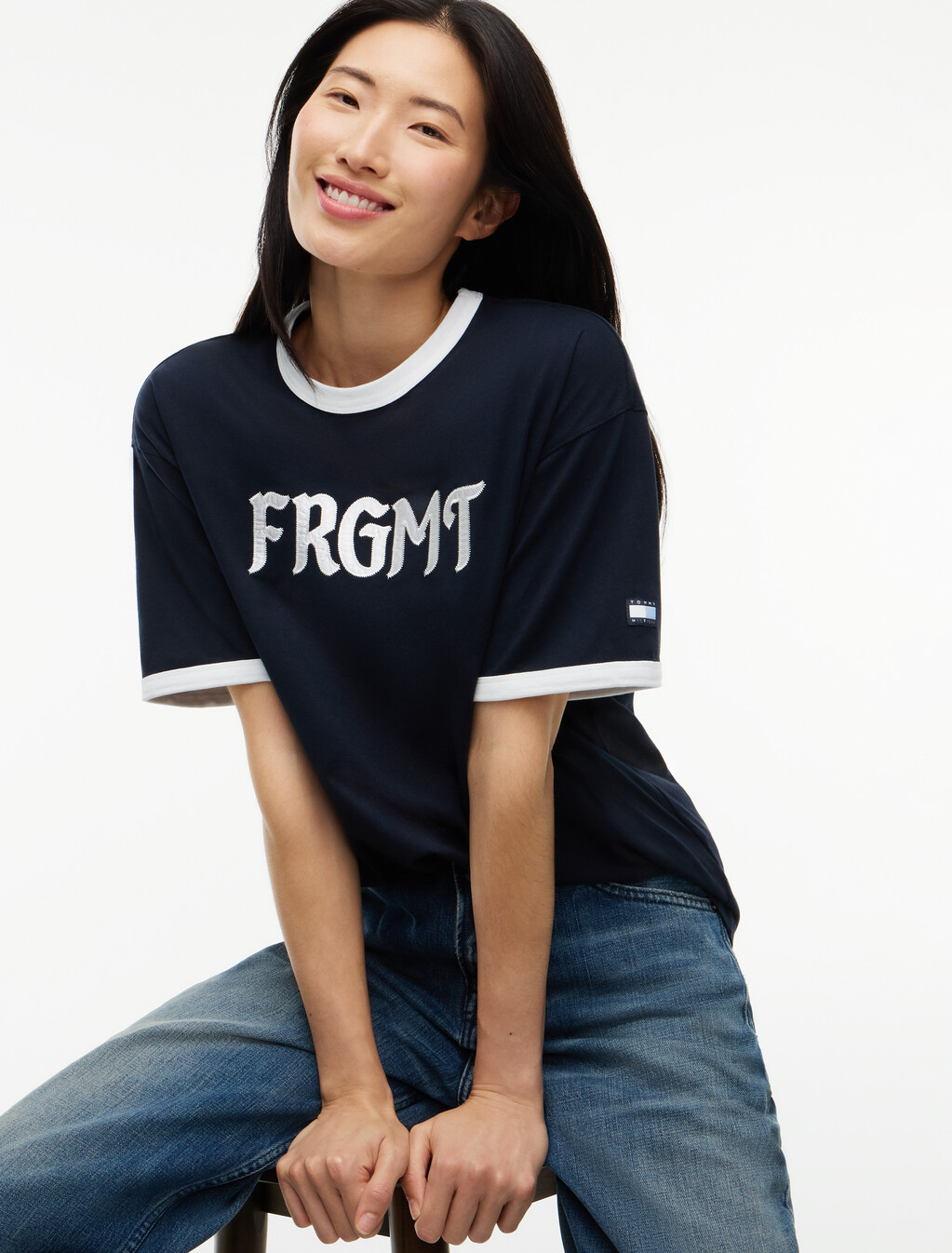 Relaxed Jersey Ringer T-Shirt, Navy Blue, hi-res