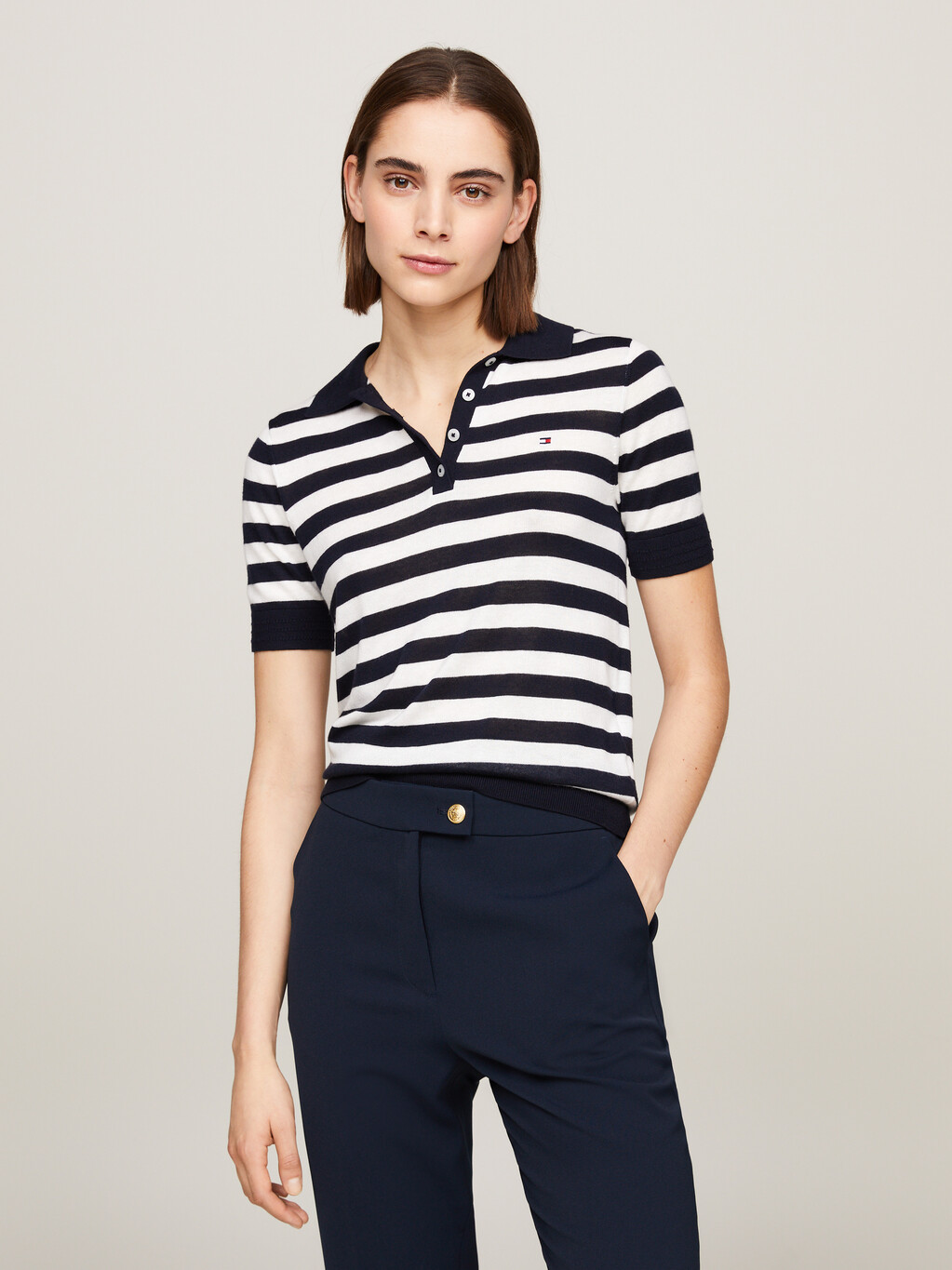 Stripe Knit Regular Fit Polo, Desert Sky/ Ecru Stp, hi-res