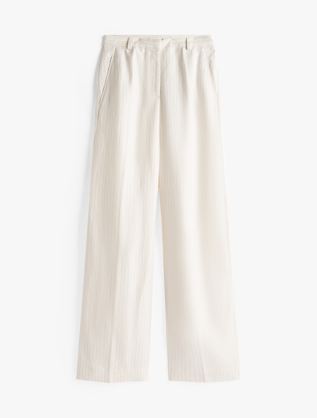 Wide Leg Trousers With Linen, Cream/ Grey Pinstripe Cw Fabric, hi-res