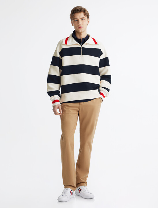 Breton Stripe Half Zip Rugby Shirt