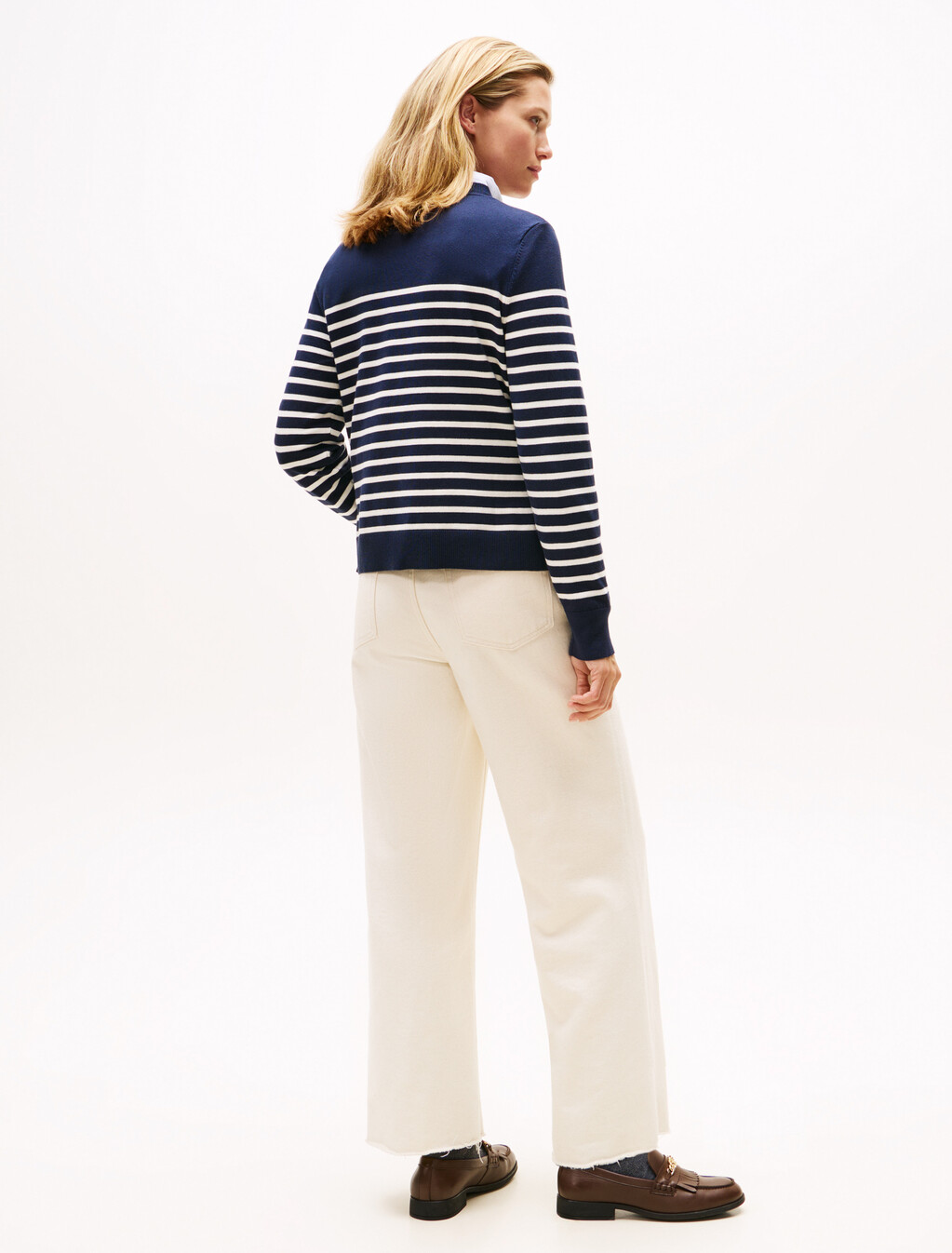 Jersey Gold-Tone Button Jumper, Placed Thin White Stp Sweaters, hi-res