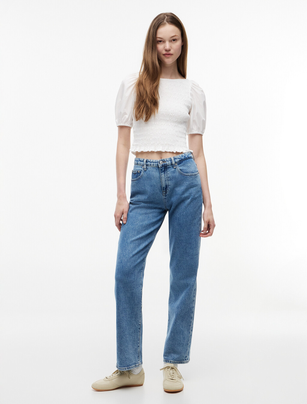 Smock Poplin Slim Short Sleeve Blouse, Ecru, hi-res