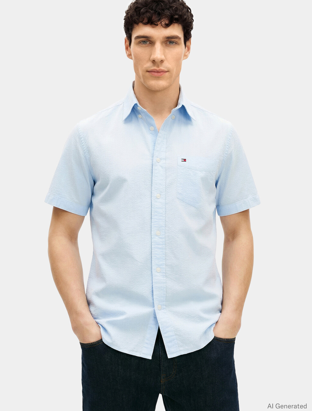 Asia Fit Seersucker Short Sleeve Shirt, Sweet Blue, hi-res