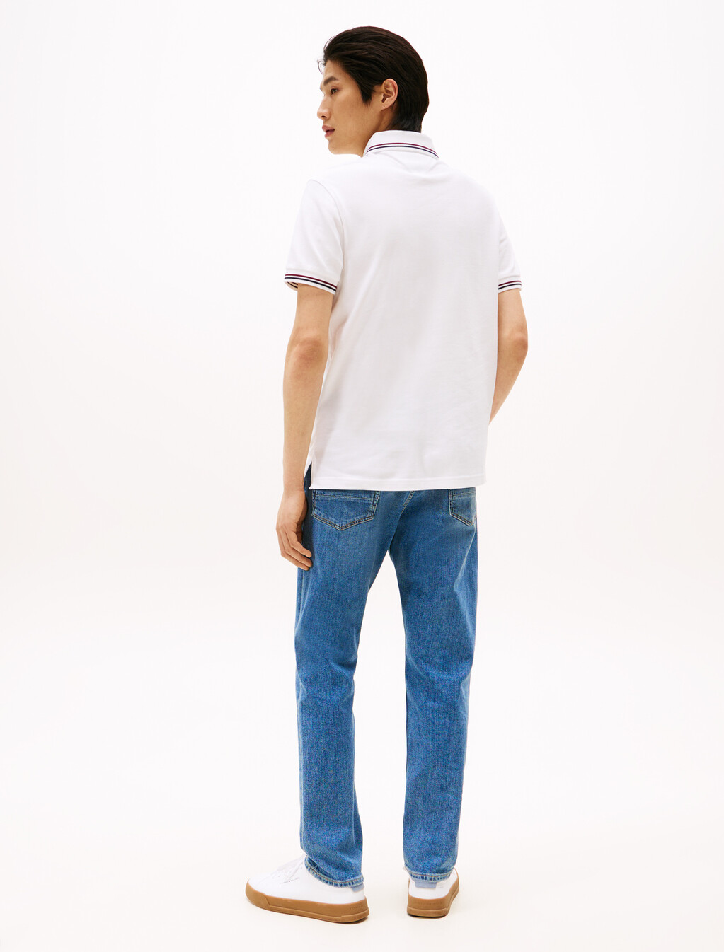 Tipped Slim Polo, White, hi-res
