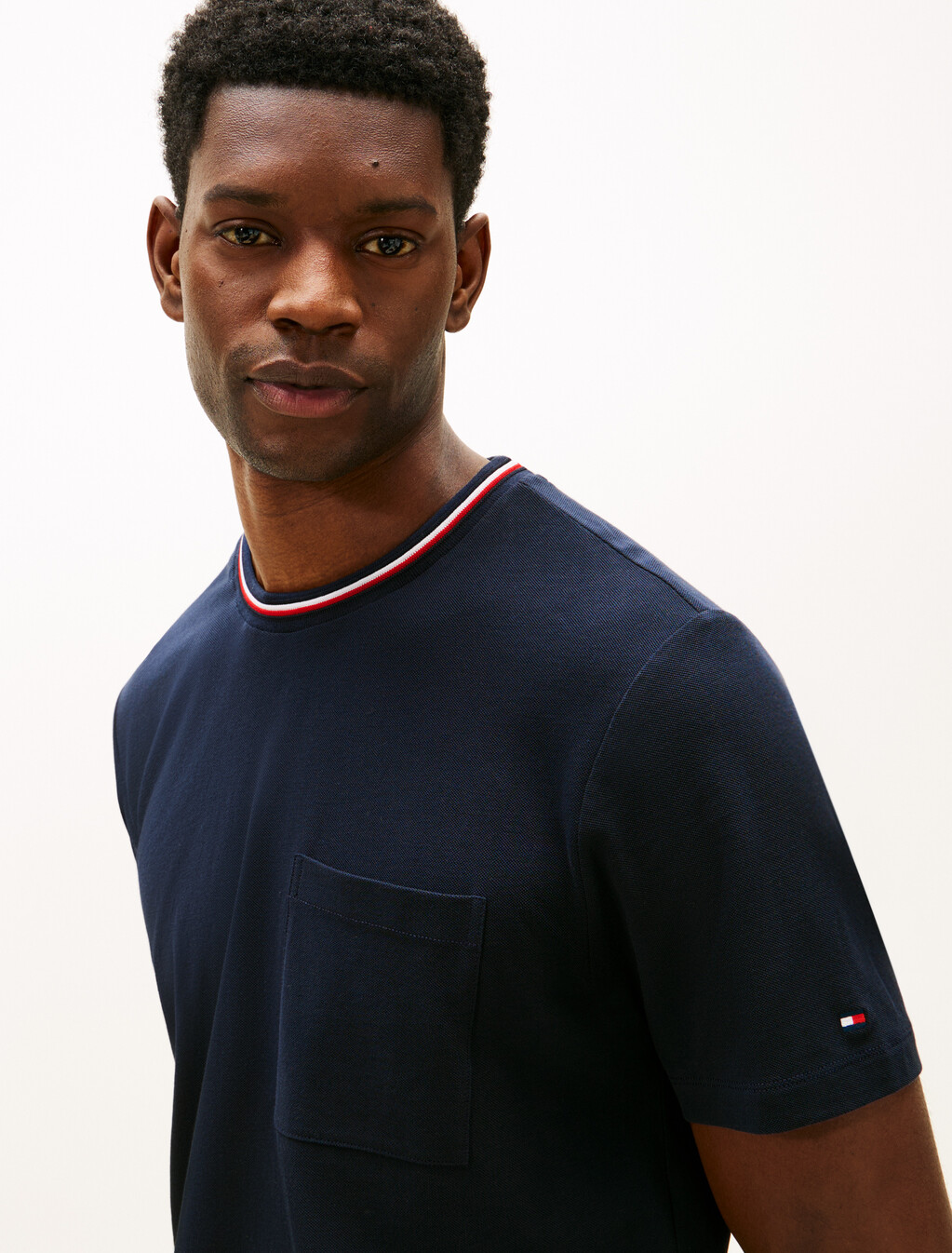 Stripe Trim Cotton Pique Pocket T-Shirt, Dark Night Navy, hi-res
