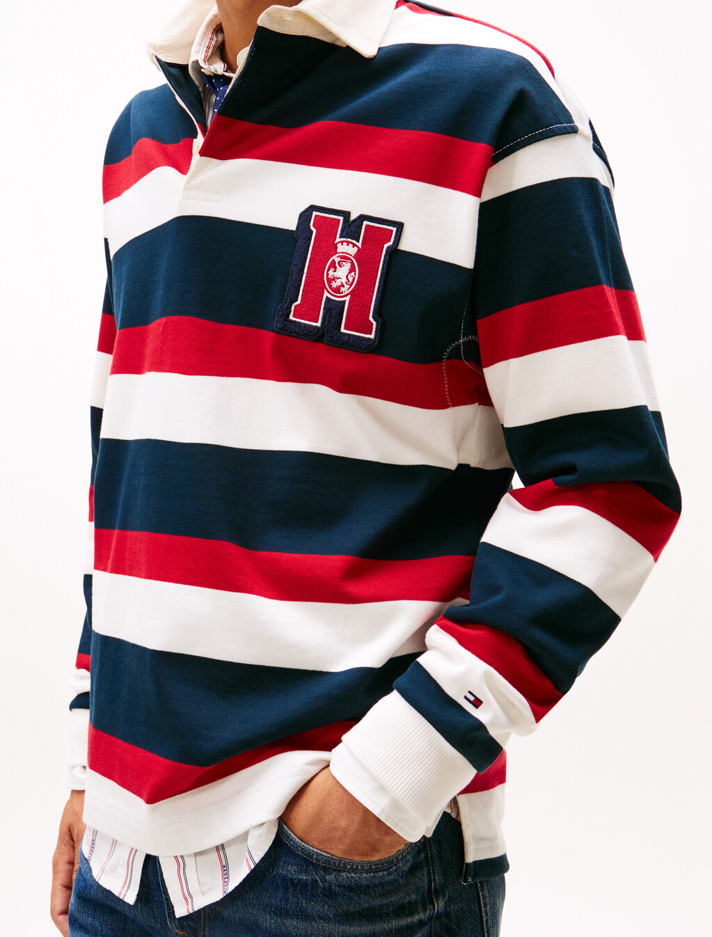 Logo Appliqu&eacute; Stripe Relaxed Rugby Shirt, Ecru / Multi, hi-res