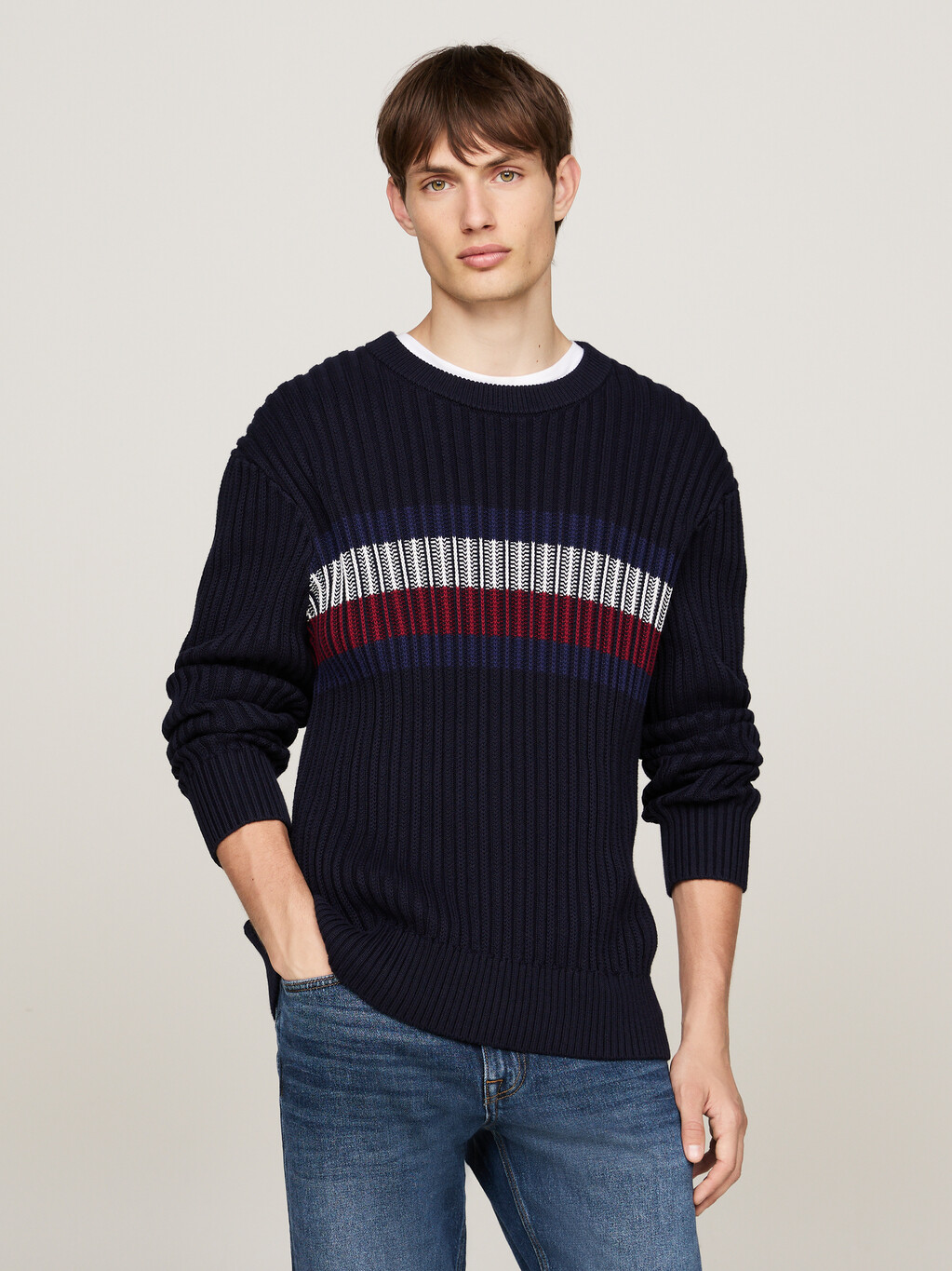 Chunky Rib-Knit Relaxed Jumper, Desert Sky, hi-res