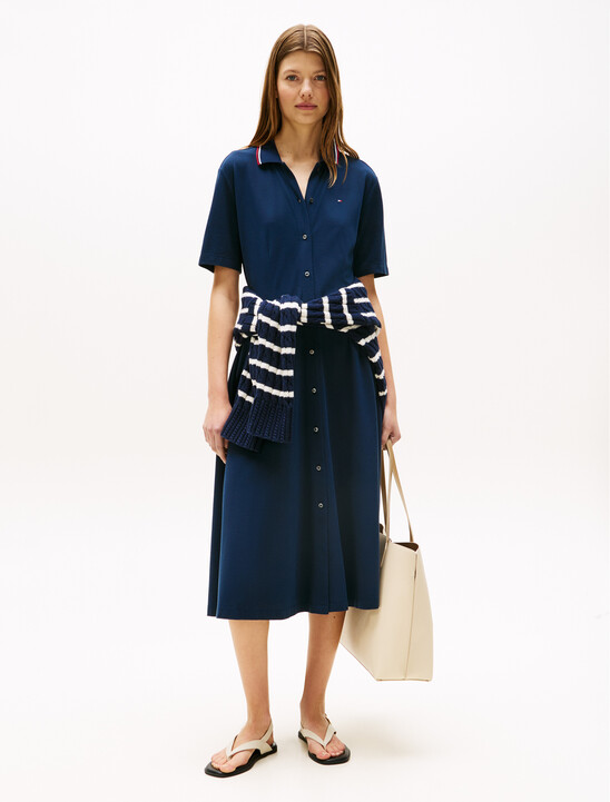 Knit Fit & Flare Polo Dress