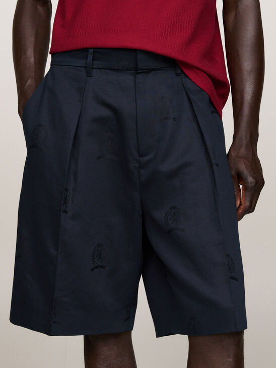 Crest Embroidery Wide Leg Chino Shorts