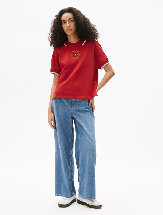 Motion Flag Embroidery Crewneck Polo