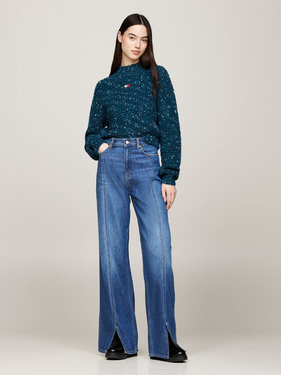 Mock Turtleneck Boxy Cropped Jumper With Wool