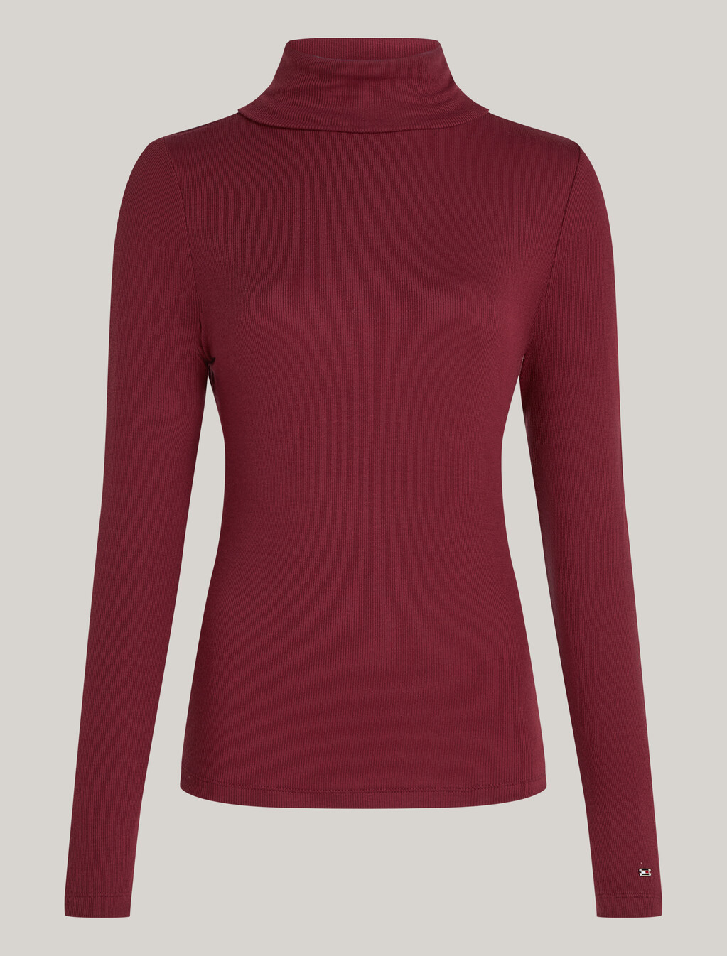 Roll Neck Long Sleeve Slim T-Shirt, Deep Rouge, hi-res