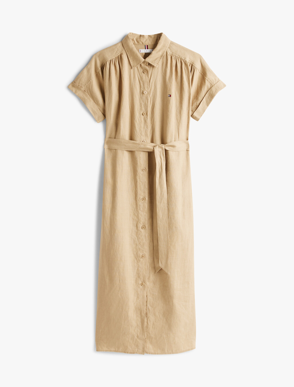 Pure Linen Midi Shirt Dress, Camel, hi-res