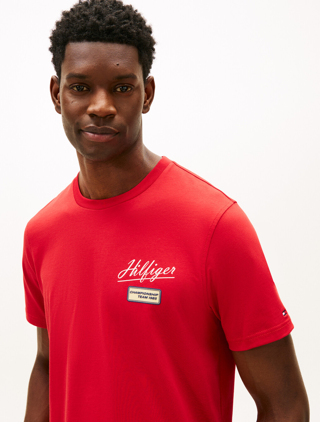 Textured Logo Crew Neck T-Shirt, Medium Red, hi-res