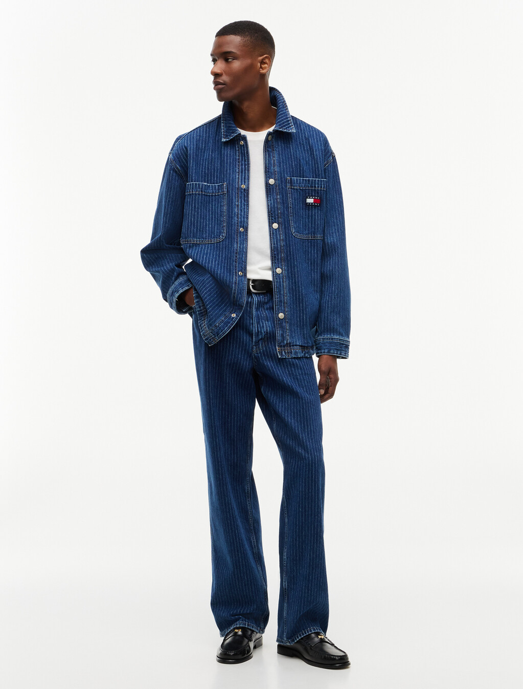 Stripe Relaxed Denim Shirt Jacket, Denim Dark, hi-res