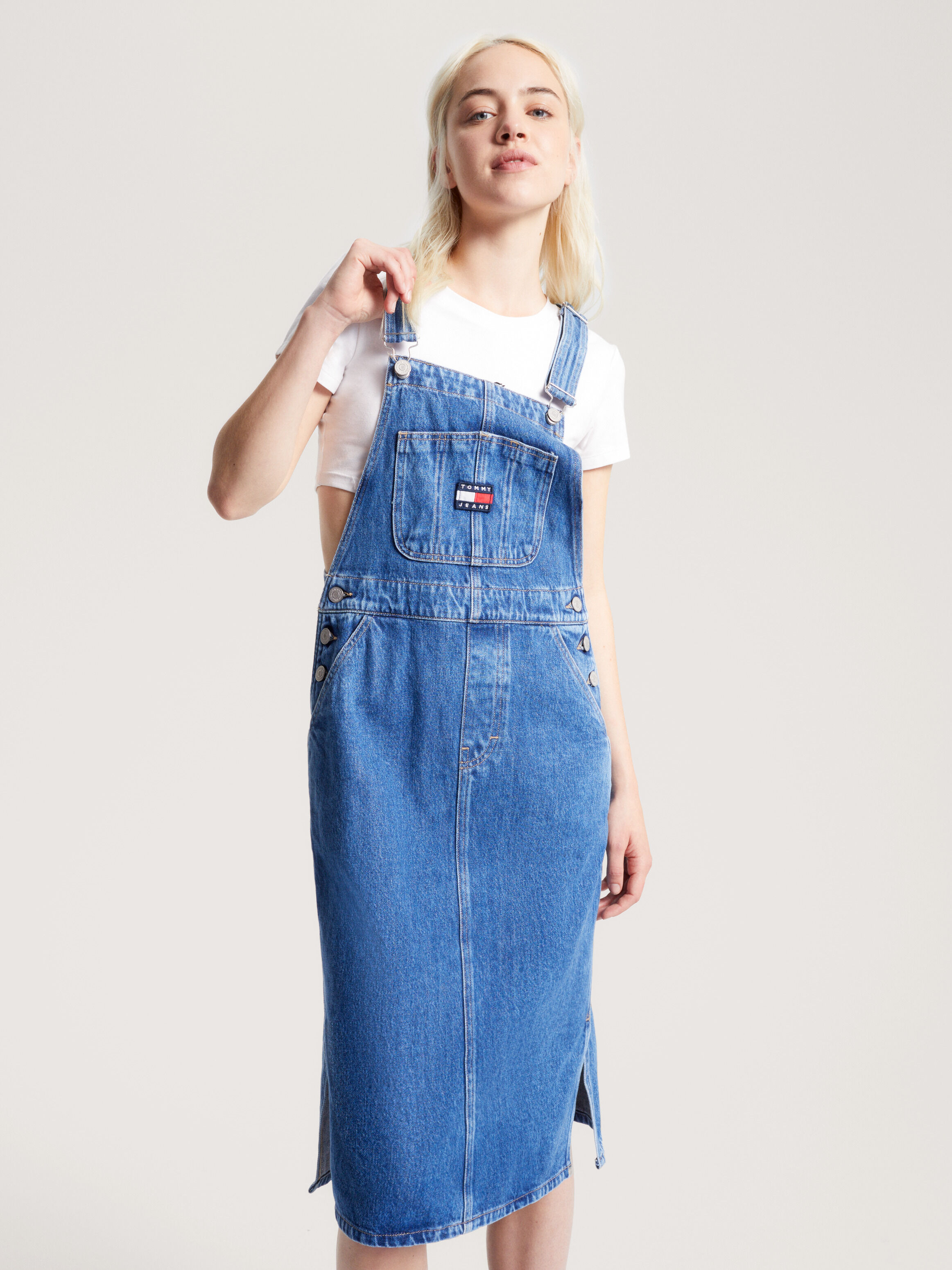 Denim Midi Dungaree Dress