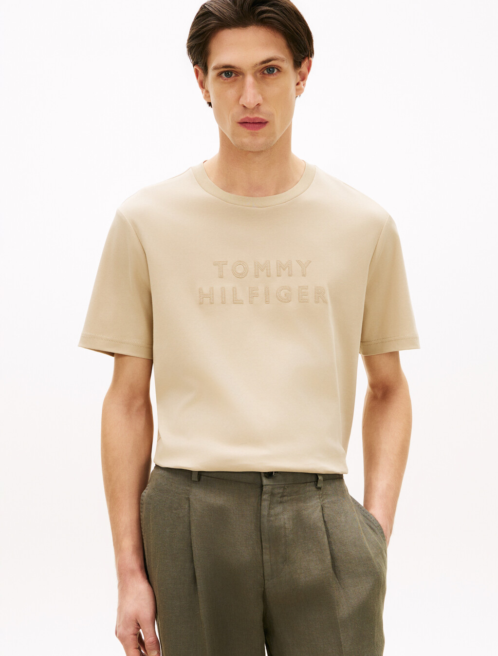 Tonal Logo Interlock Knit T-Shirt, Sandalwood, hi-res