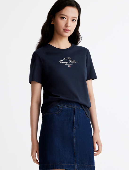 Script Logo T-Shirt, Dark Night Navy Script Logo T-Shirt