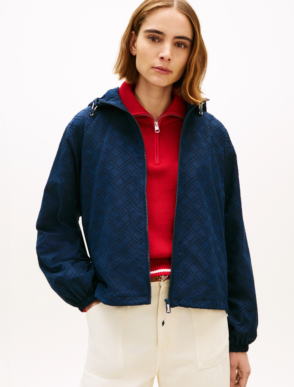 All Over Flag Embroidery Windbreaker, Dark Night Navy, hi-res