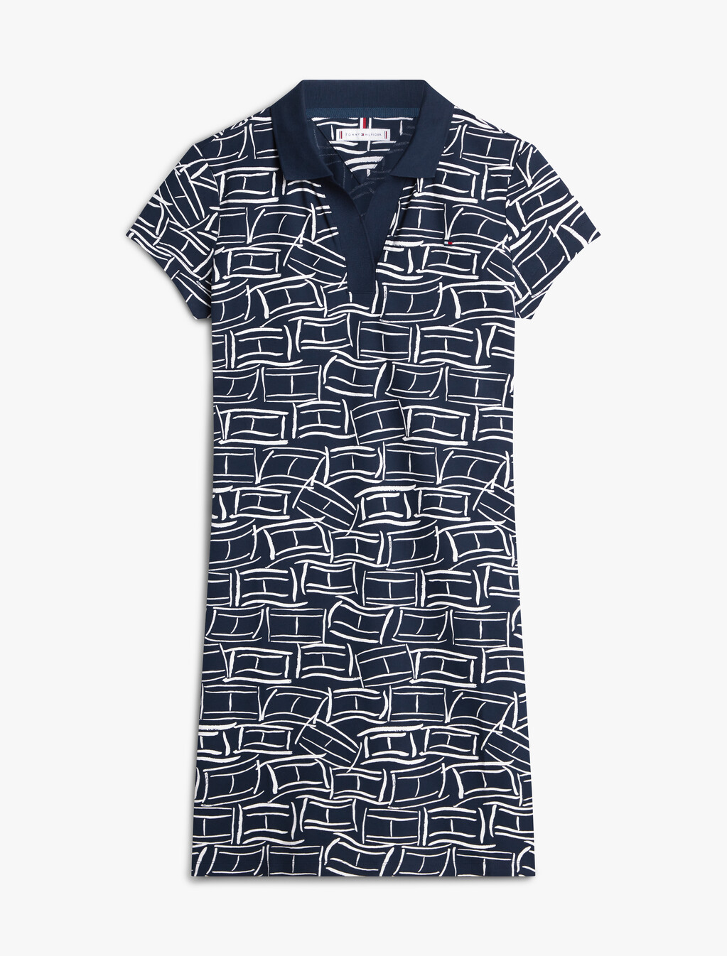 1985 Pique Regular Short Sleeve Polo Dress, Flag Feathers Dark Night Navy, hi-res