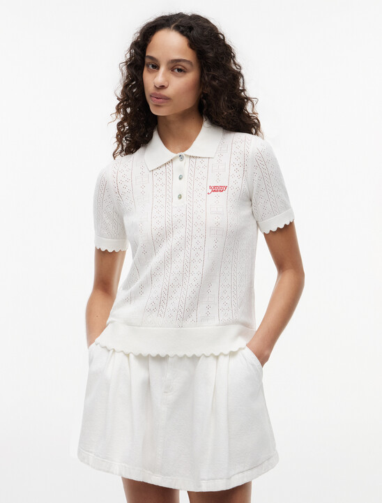 Pointelle Flag Short Sleeve Polo Jumper